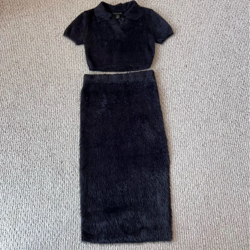 House Of Harlow 1960 Fuzzy Knit Sweater Skirt Set Small